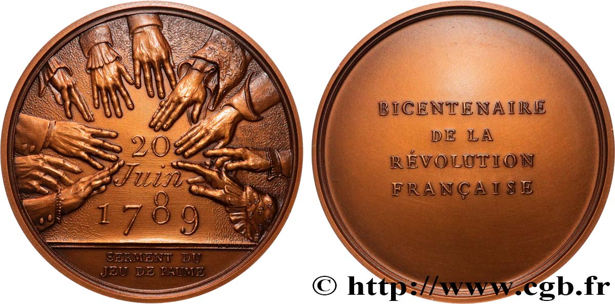 V REPUBLIC Médaille, Bicentenaire de la Révolution, Serment du jeu de Paume AU