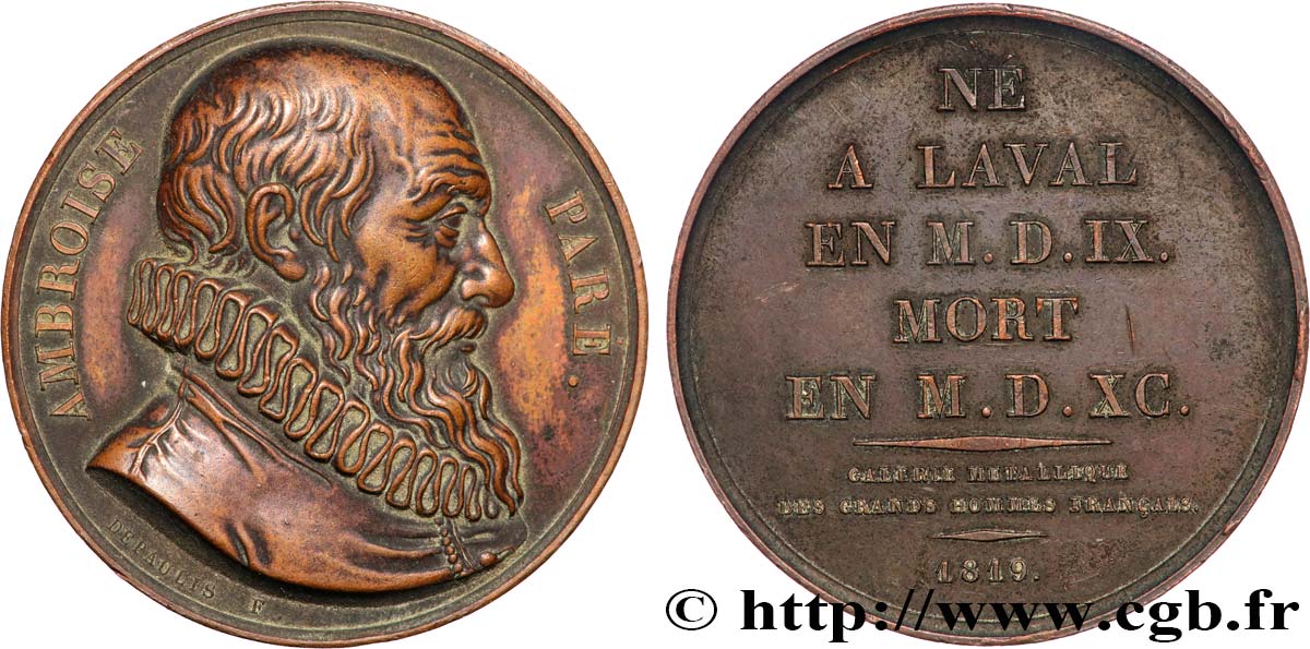 GALERIE MÉTALLIQUE DES GRANDS HOMMES FRANÇAIS Médaille, Ambroise Paré TTB