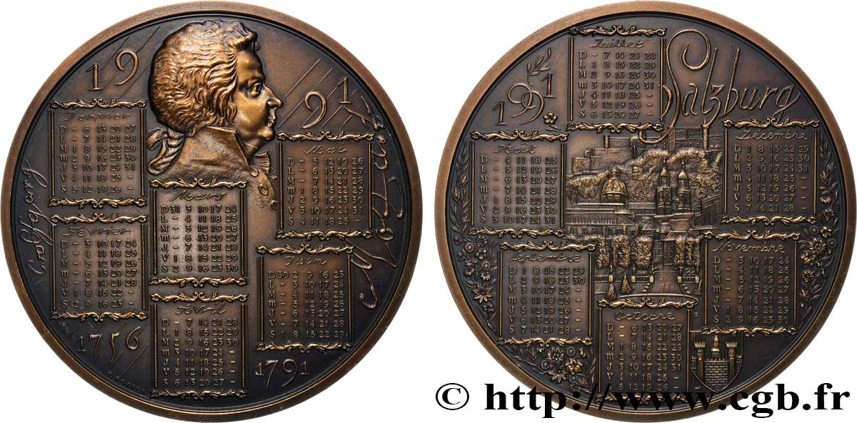 V REPUBLIC Médaille calendrier - Salzburg et Mozart AU