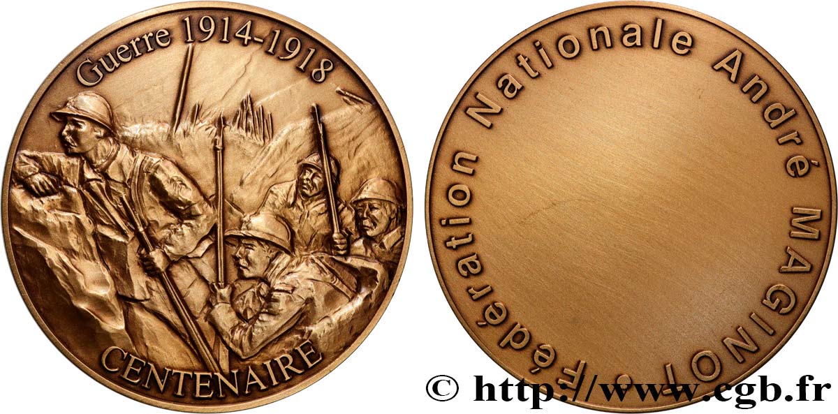 V REPUBLIC Médaille, Centenaire de la Première Guerre Mondiale, Fédération Nationale André Maginot AU