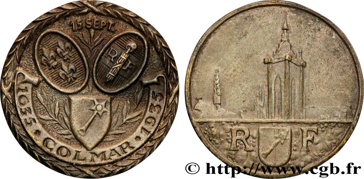 TROISIÈME RÉPUBLIQUE Médaille, Tricentenaire de l’union de Colmar à la France TTB