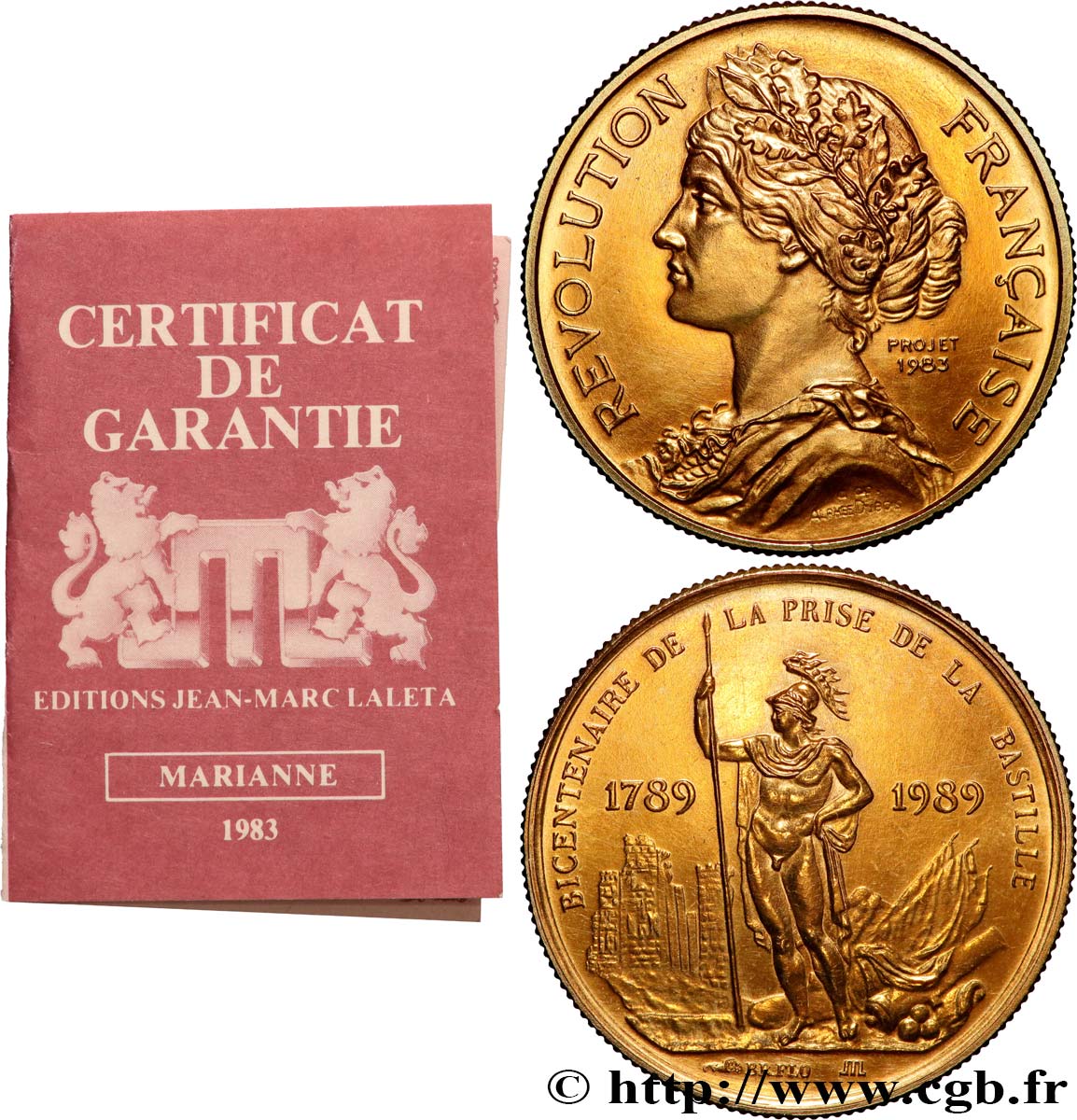 CINQUIÈME RÉPUBLIQUE Médaille, Bicentenaire de la Révolution Française, Prise de la Bastille SUP