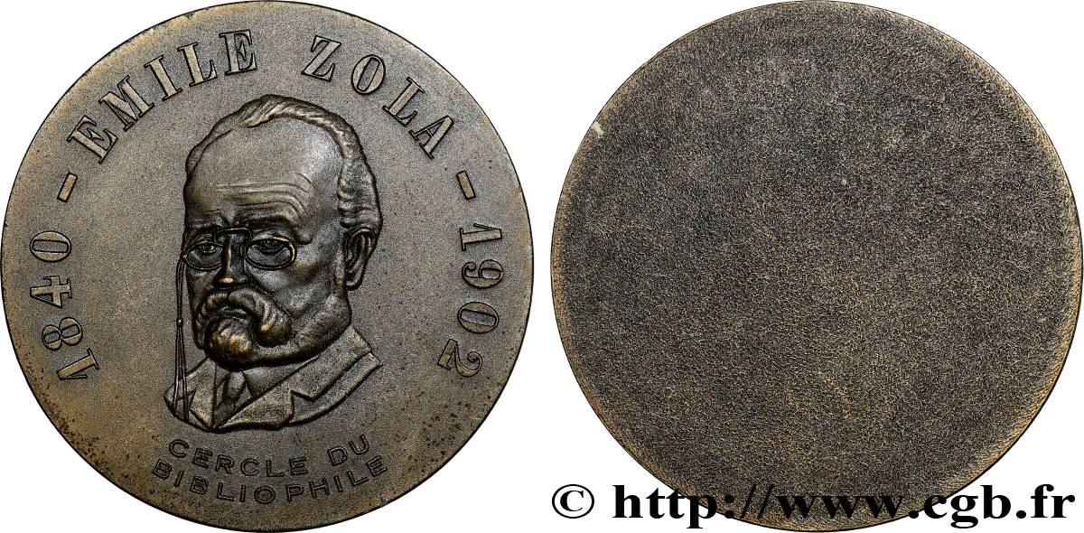 LITERATURE : WRITERS - POETS Médaille, Emile Zola, Cercle du bibliophile MBC