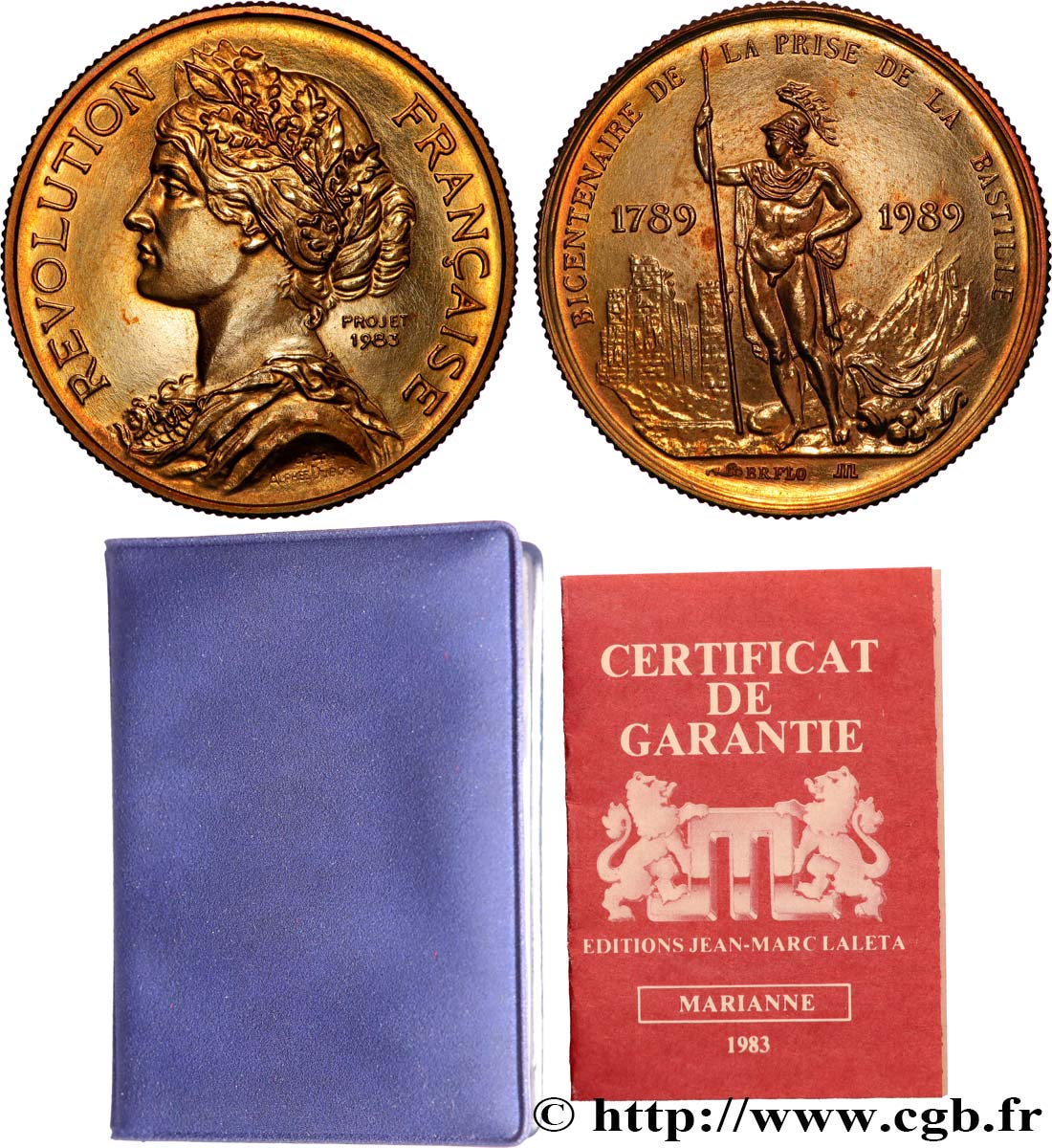 V REPUBLIC Médaille, Bicentenaire de la Révolution Française, Prise de la Bastille AU