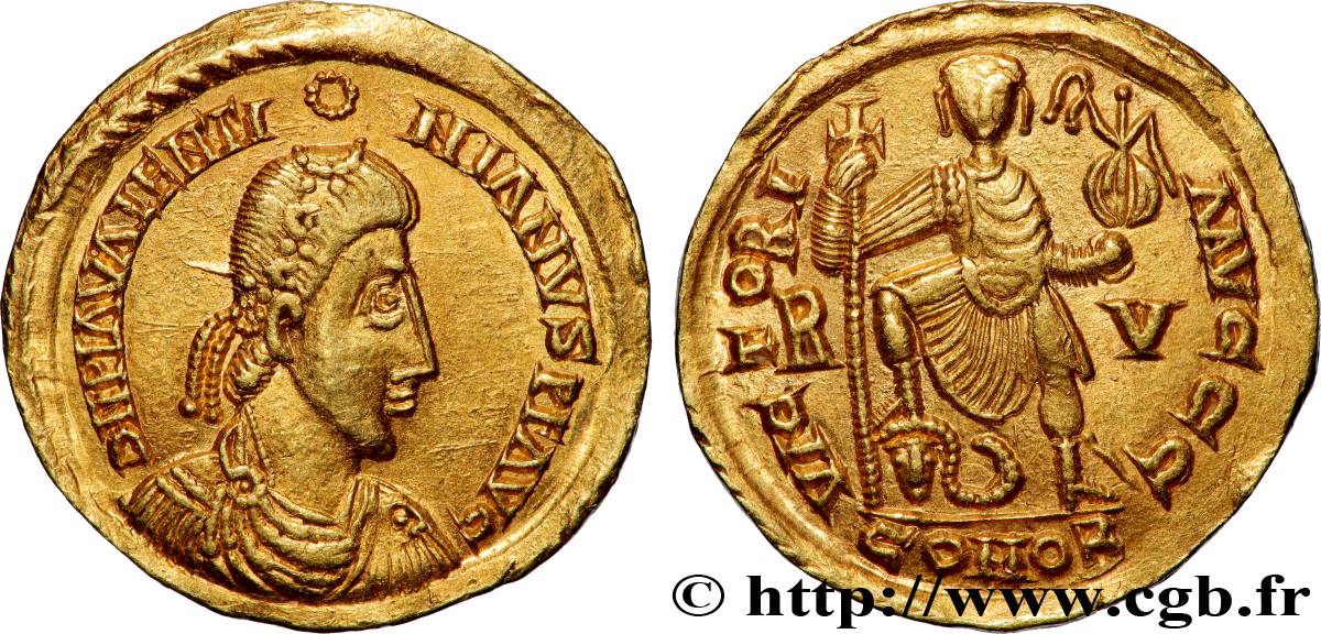 MONNAYAGE PSEUDO-IMPÉRIAL AU NOM DE VALENTINIEN III - WISIGOTHS OU BURGONDES Solidus MS