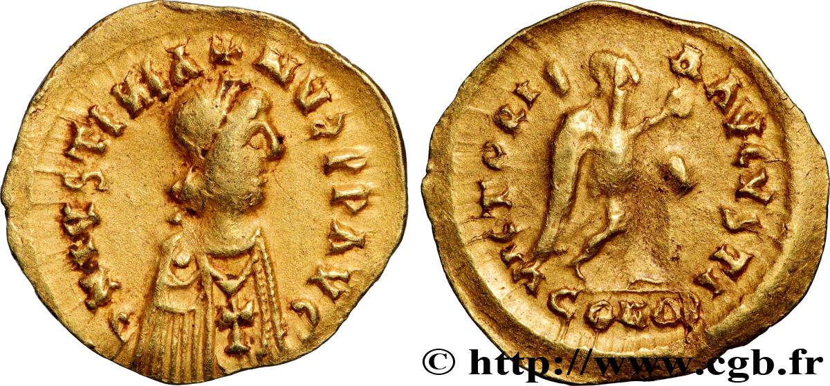 MONNAYAGE PSEUDO-IMPÉRIAL AU NOM D ANASTASE Ier - WISIGOTHS OU BURGONDES Triens TTB