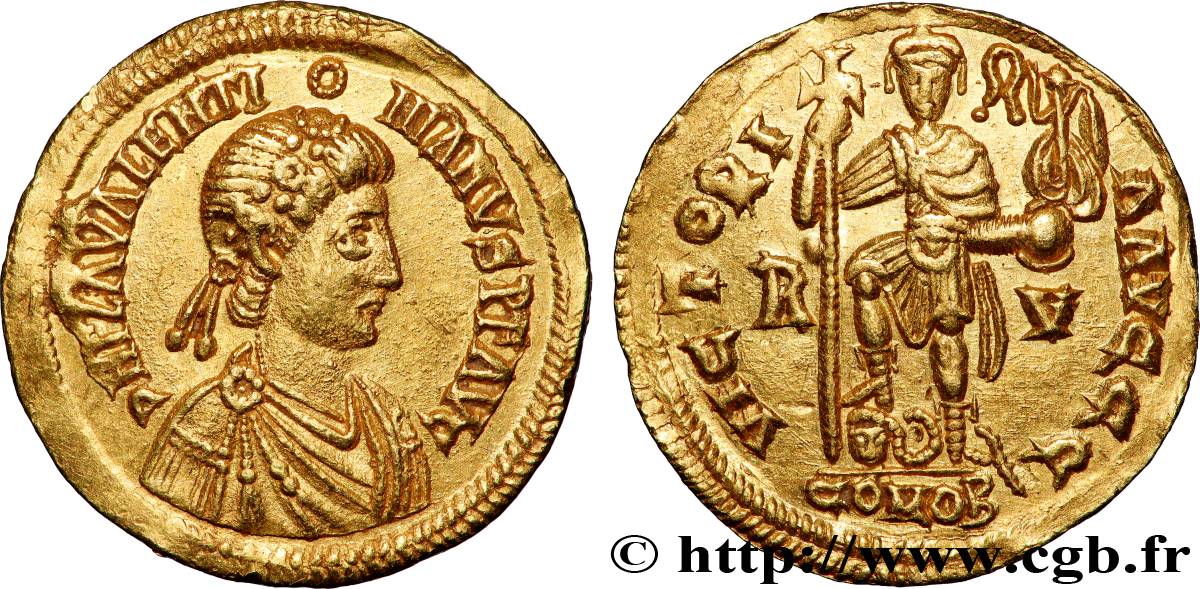 MONNAYAGE PSEUDO-IMPÉRIAL AU NOM DE VALENTINIEN III - WISIGOTHS OU BURGONDES Solidus AU