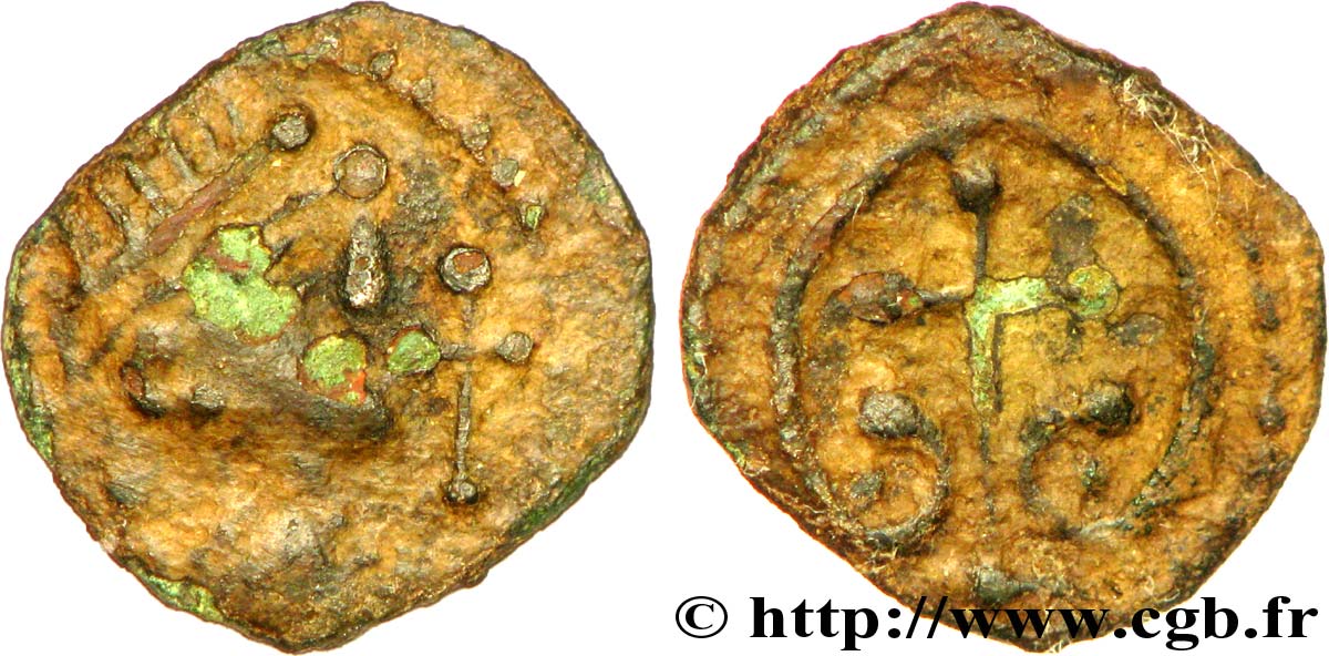 MONETE DI MERVINGI - INCERTI Bronze à la tête radiée et à la croix latine MB/q.BB