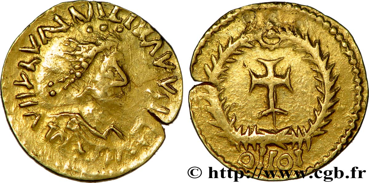 PSEUDO-IMPERIAL COINAGE IN THE NAME OF VALENTINIAN III - VISIGOTHS OR BURGUNDIANS Tremissis VF/XF