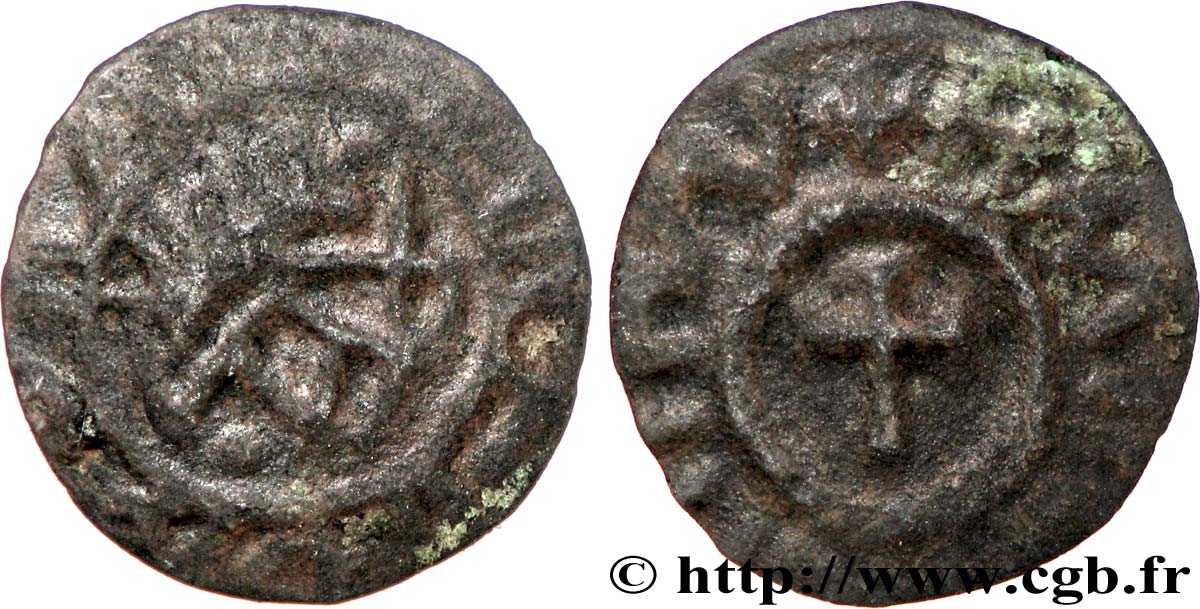 MEROVINGIAN COINS - indeterminate MINT Bronze à la croix, tête stylisée AX VF