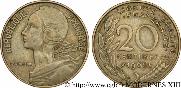 20 centimes Marianne 1965 Paris F.156/5 TTB40