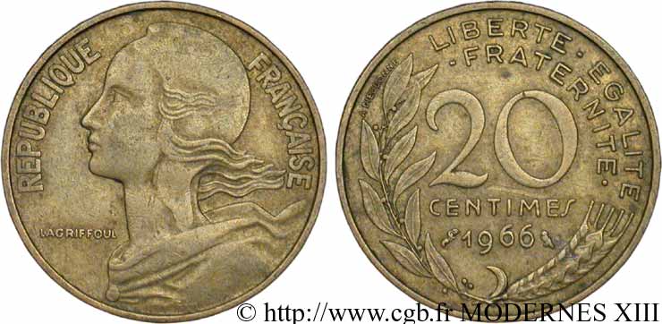 20 centimes Marianne 1966 Paris F.156/6 TB35