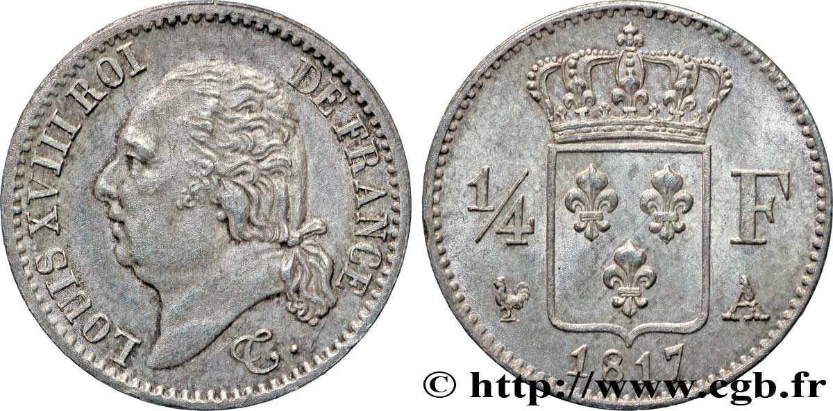 1/4 franc Louis XVIII 1817 Paris F.163/1 SUP58