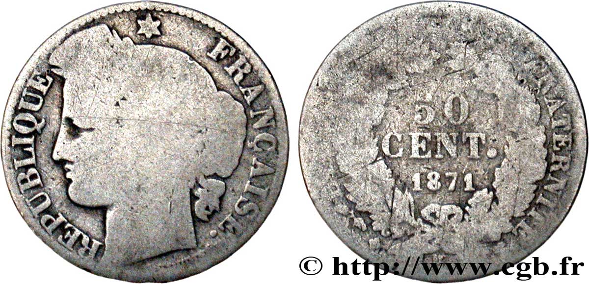 50 centimes Cérès, IIIe République 1871 Bordeaux F.189/2 AB5 