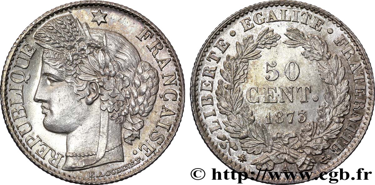 50 centimes Cérès, IIIe République 1873 Paris F.189/5 SPL63 