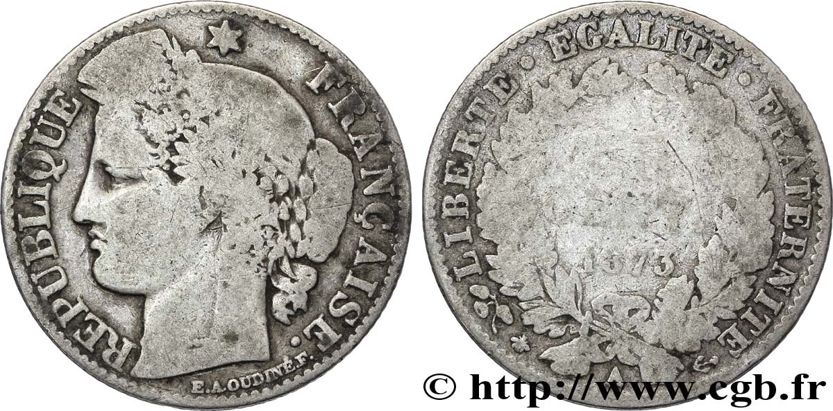 50 centimes Cérès, IIIe République 1873 Paris F.189/5 VG8 