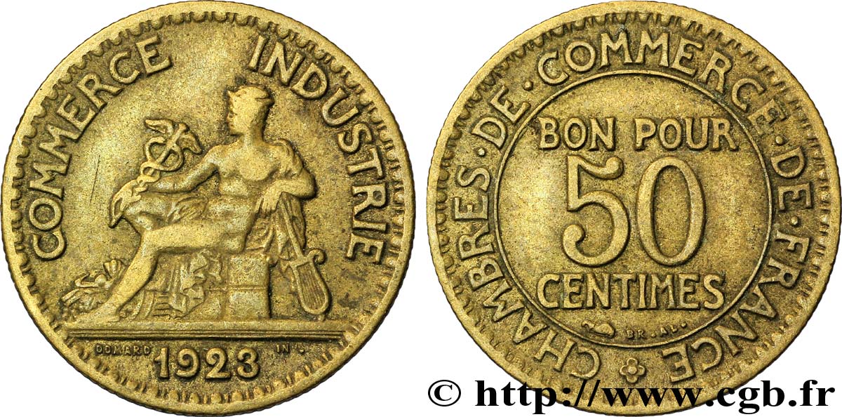 50 centimes Chambres de Commerce 1923 Paris F.191/5 TTB48 