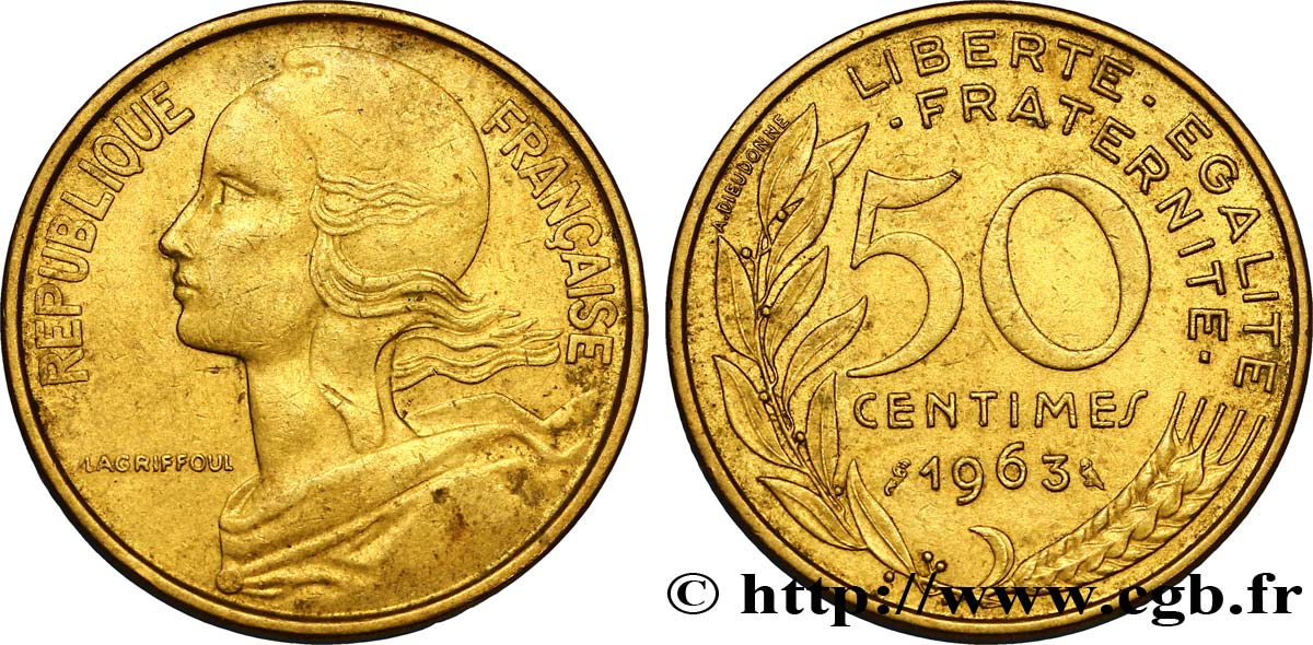 50 centimes Marianne, col à trois plis 1963 Paris F.197/4 TTB40 
