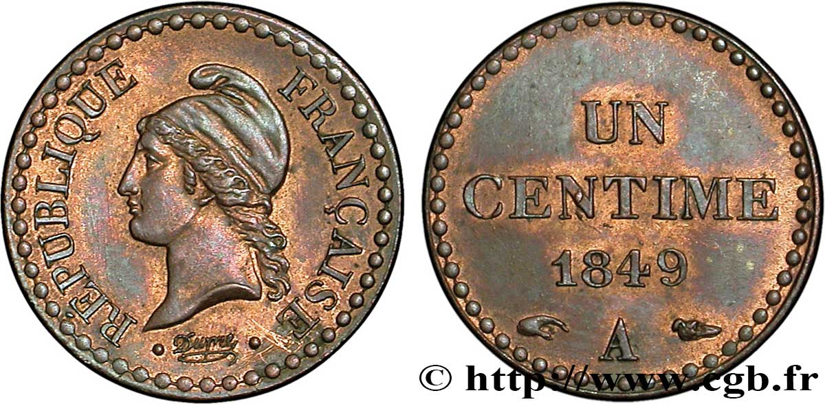 Un centime Dupré, IIe République 1849 Paris F.101/2 SUP58