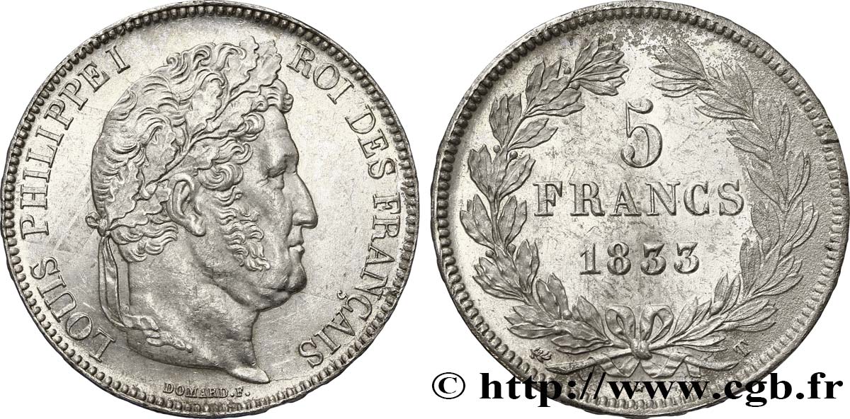 5 francs IIe type Domard 1833 Nantes F.324/26 AU55 