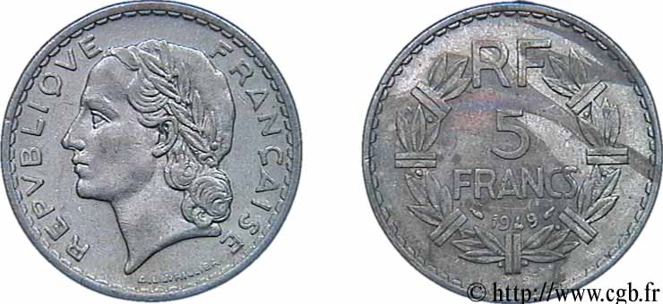 5 francs Lavrillier, aluminium 1949 F.339/17 TTB45