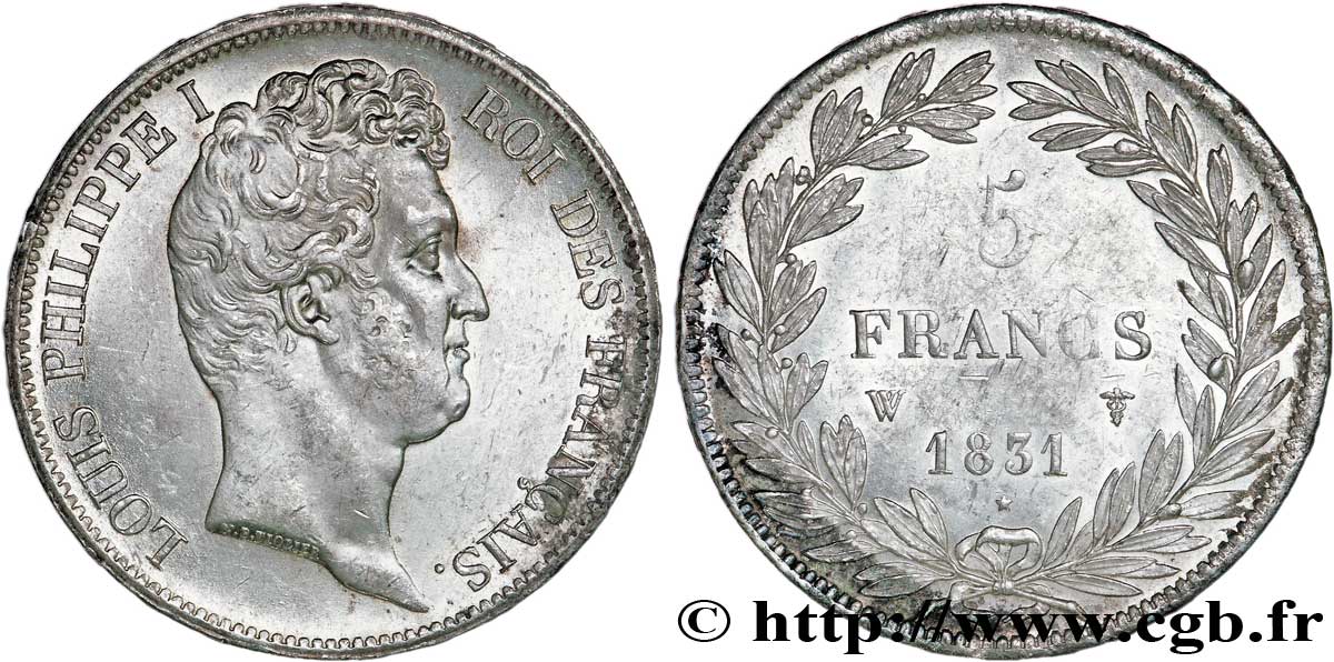 5 francs type Tiolier avec le I, tranche en relief 1831 Lille F.316/4 SUP55