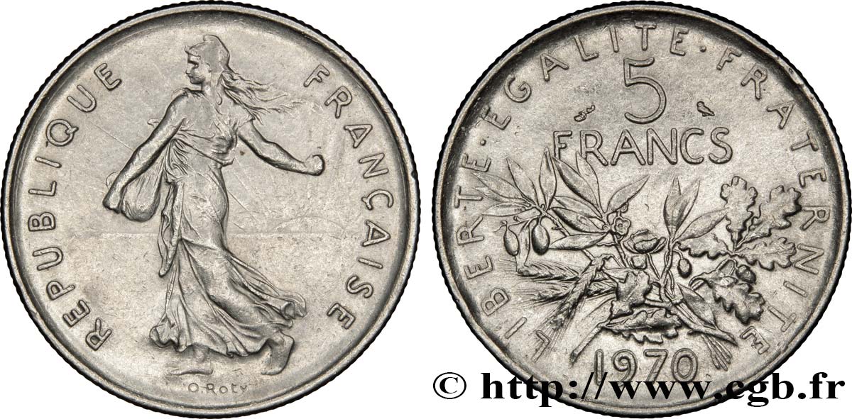 5 francs Semeuse, nickel 1970 Paris F.341/2 MBC50 