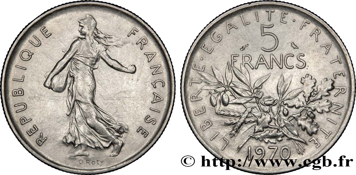 5 francs Semeuse, nickel 1970 Paris F.341/2 SUP55 