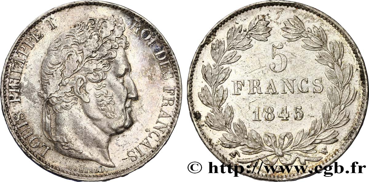 5 francs IIIe type Domard 1845 Lille F.325/9 AU57 