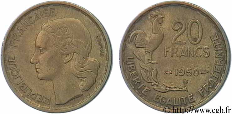 20 francs G. Guiraud, 3 faucilles 1950 Beaumont-Le-Roger F.402/5 TTB45