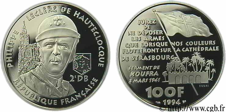 Essai Belle Epreuve 100 francs Philippe Leclerc de Hauteclocque 1994  F.1629 2 MS70 