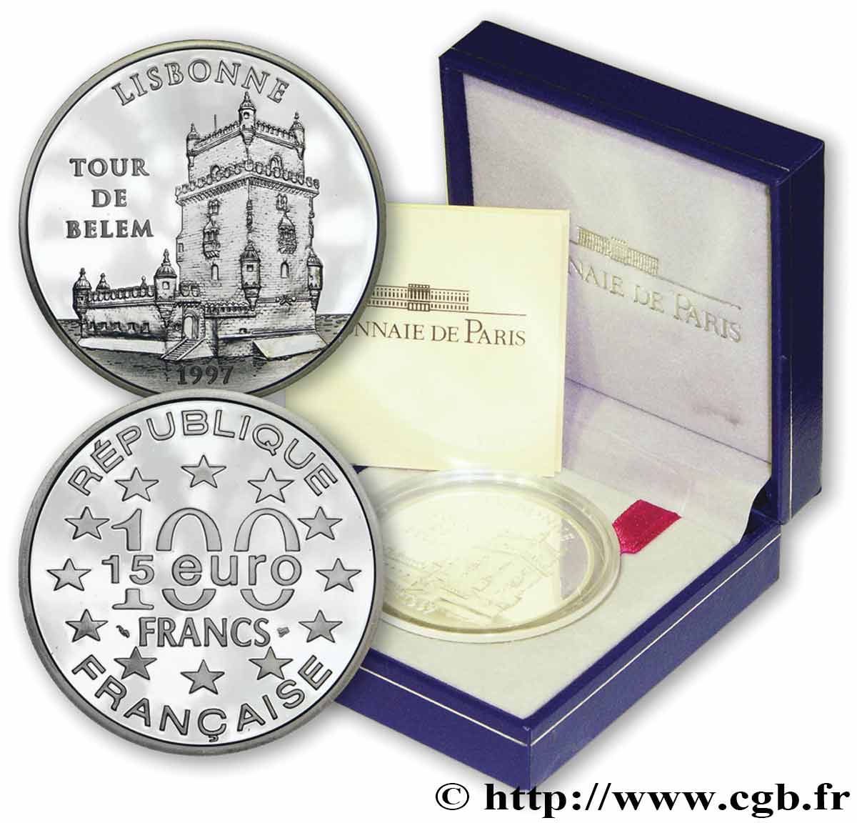 Belle Épreuve 15 euro / 100 francs - Tour de Belém (Lisbonne, Portugal) 1997 Paris F5.2024 1 ST 