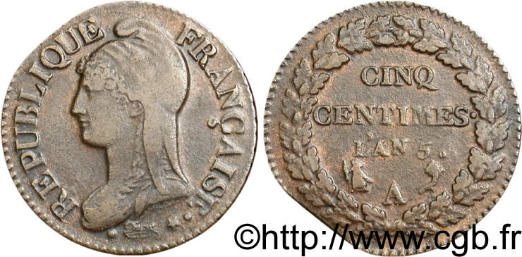Cinq centimes Dupré, grand module 1797 Paris F.115/1 TTB42