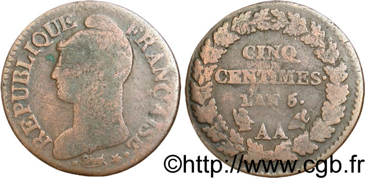 Cinq centimes Dupré, grand module 1797 Metz F.115/12 B8