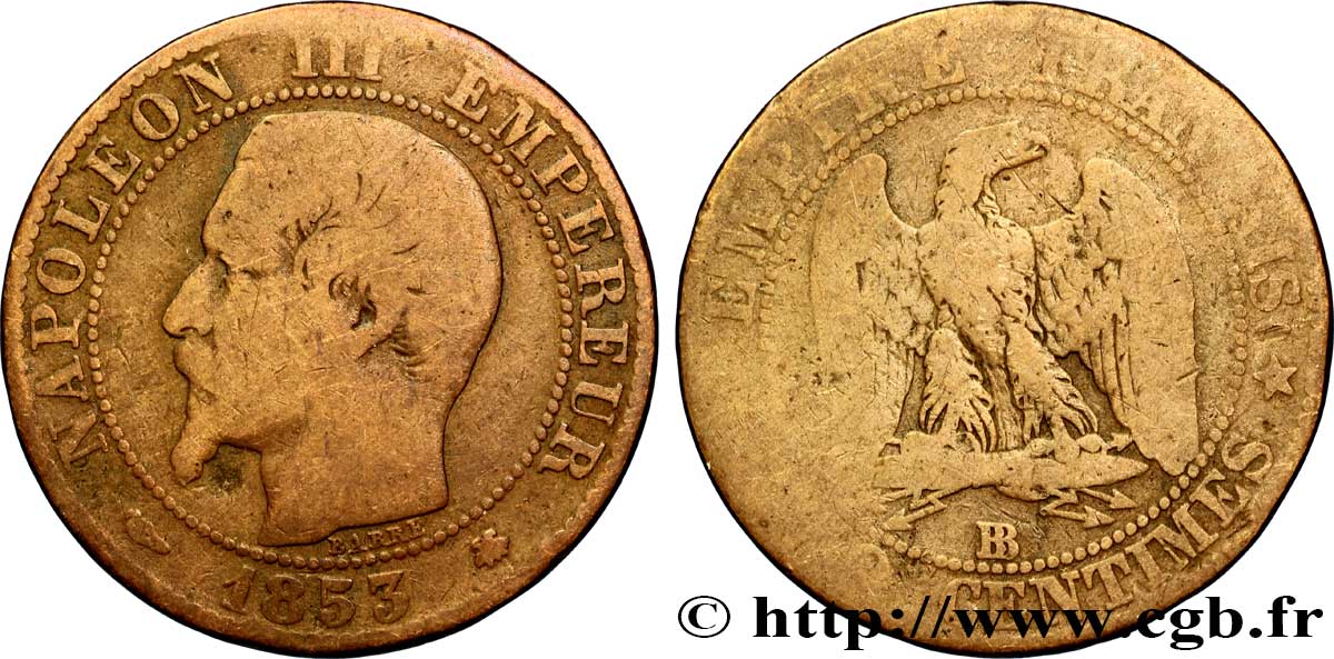 Cinq centimes Napoléon III, tête nue 1853 Strasbourg F.116/3 B8 