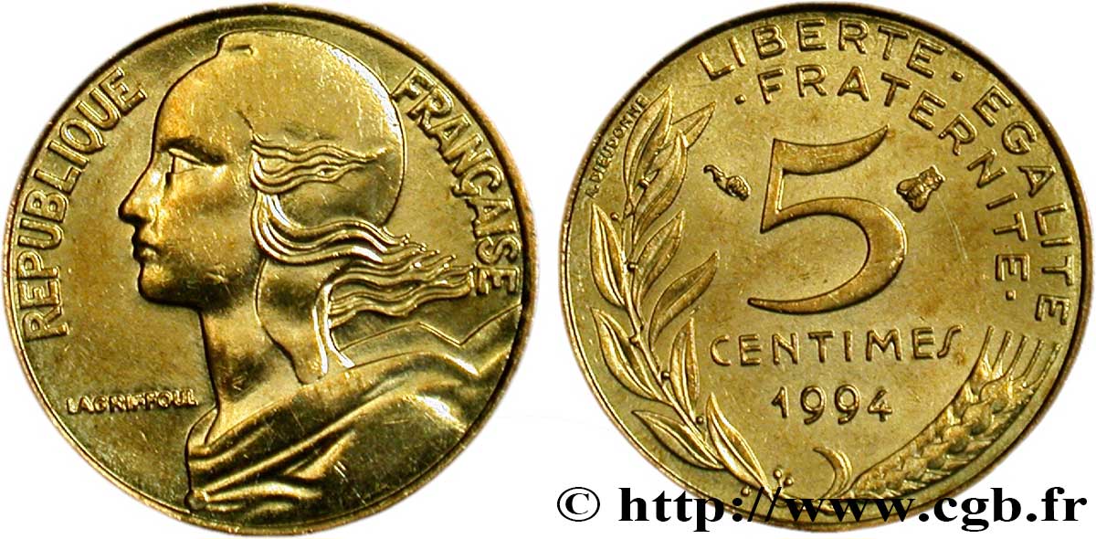5 centimes Marianne, différent abeille 1994 Pessac F.125/36 SPL63