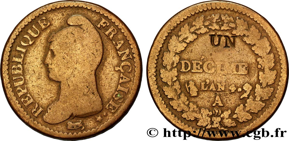Un décime Dupré, modification du 2 décimes 1796 Paris F.127/1 TB20