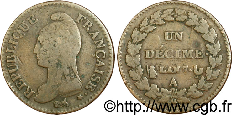 Un décime Dupré, grand module 1799 Paris F.129/20 TB20
