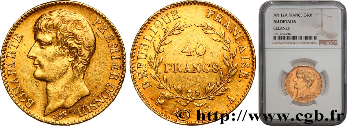 40 francs or Bonaparte Premier consul 1804 Paris F.536/6 fVZ NGC