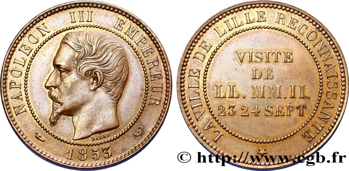 Module de dix centimes, Visite impériale à Lille les 23 et 24 septembre 1853 1853 Lille VG.3365  VZ58 