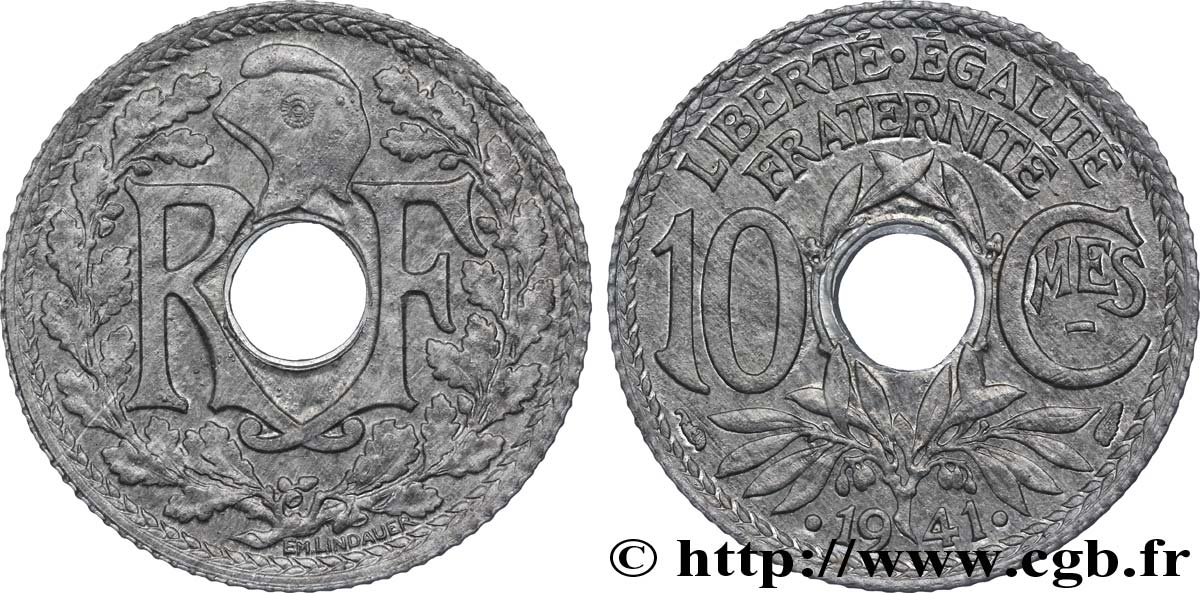 10 centimes Lindauer en zinc, Cmes souligné et millésime avec points 1941  F.140/2 SUP55 