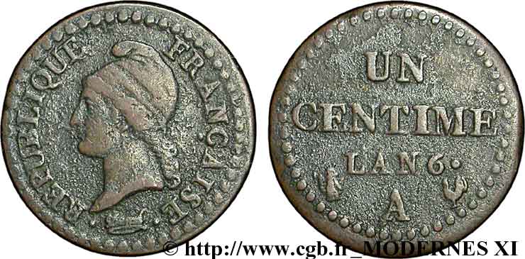 Un centime Dupré, 6 normal 1798 Paris F.100/3 TB20