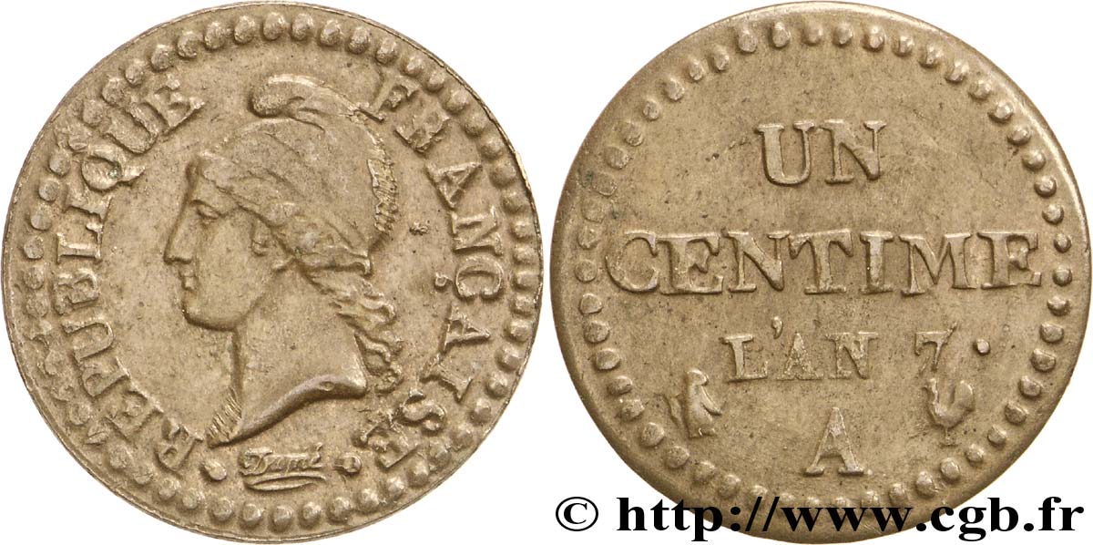 Un centime Dupré, petit 7, “7 barré” 1799 Paris F.100/14 TTB48