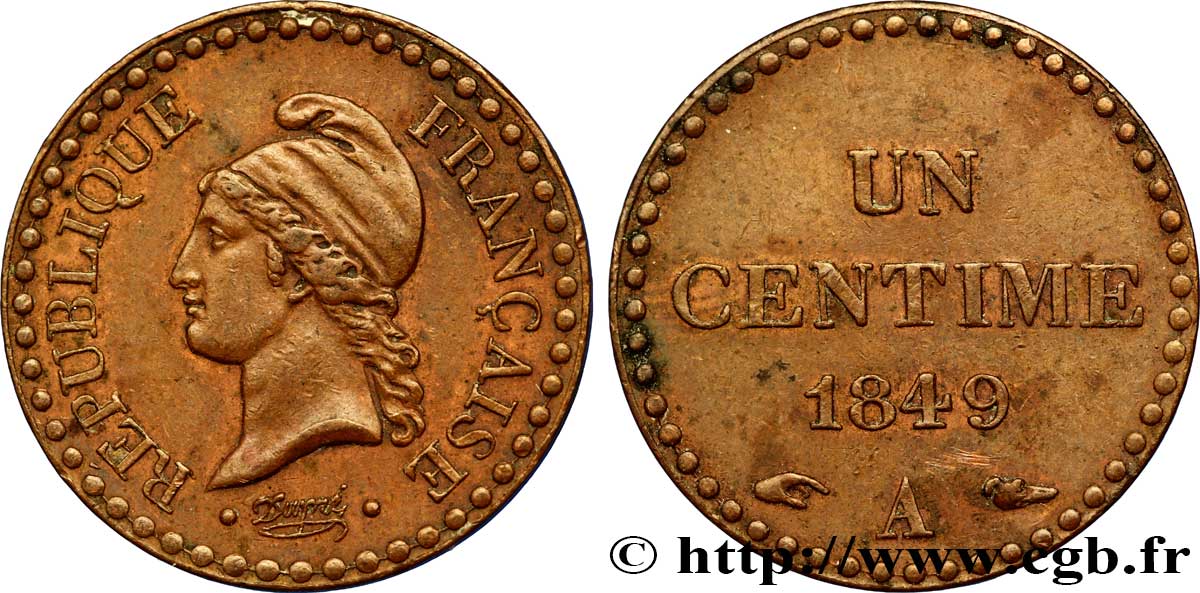Un centime Dupré, IIe République 1849 Paris F.101/2 SUP55