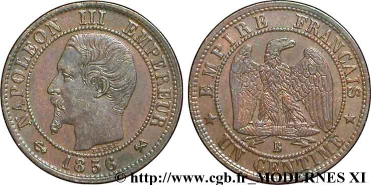 Un centime Napoléon III tête nue 1856 Strasbourg F 102 28 fmd 091435