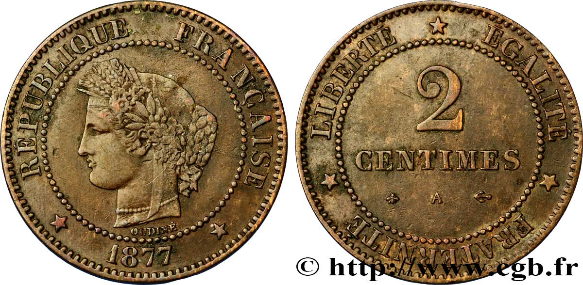2 centimes Cérès 1877 Paris F.109/2 TTB48 