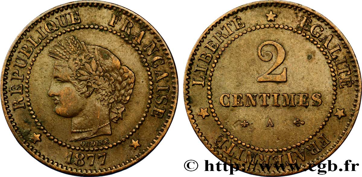 2 centimes Cérès 1877 Paris F.109/2 TTB40 