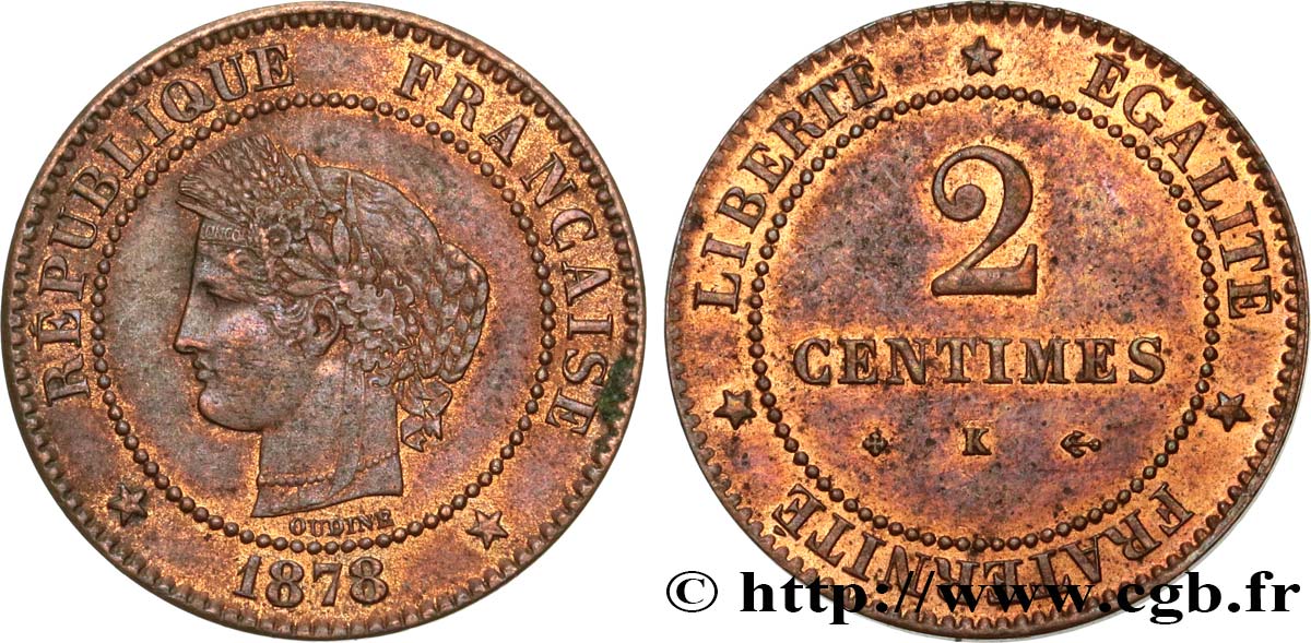2 centimes Cérès 1878 Bordeaux F.109/4 SUP55 