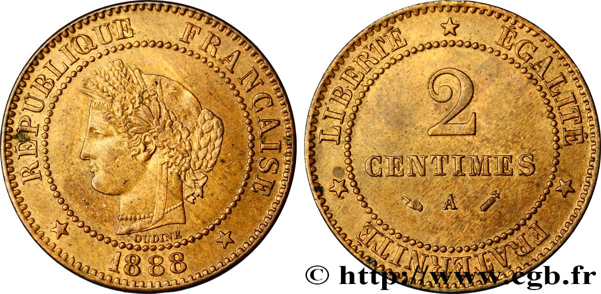 2 centimes Cérès 1888 Paris F.109/14 AU59 