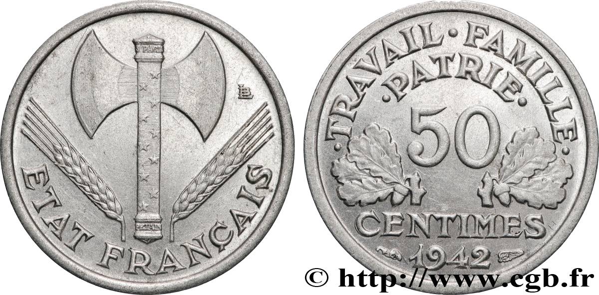 50 centimes Francisque, lourde 1942 Paris F.195/3 SUP+